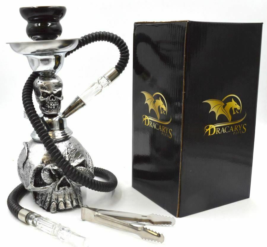 Dracarys Silver Skulls Smoking Hookah Shisha Pipe for Smoking 11.5''