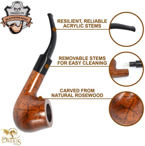 Dreki Pipes Rosewood Smoking Pipe Natural, Handmade wood Full Bent Shape