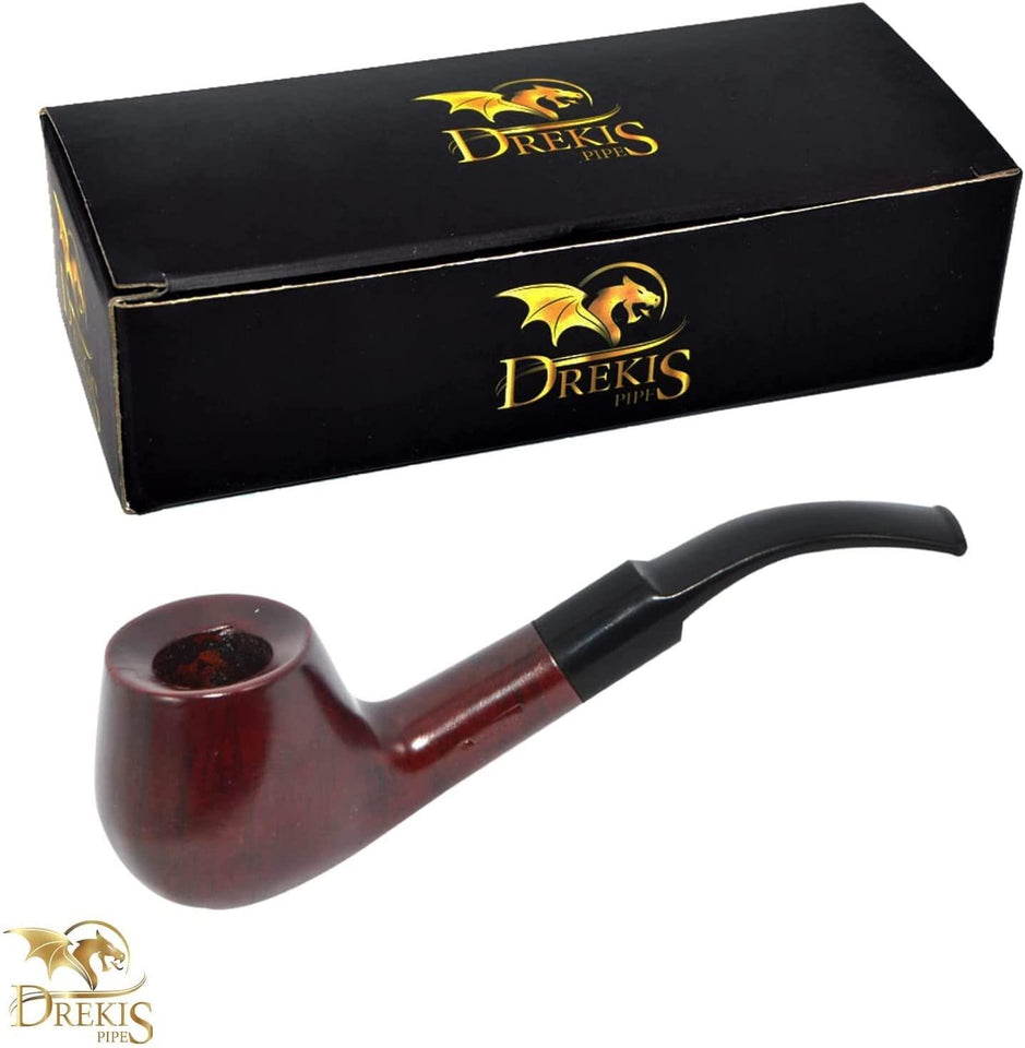 Drekis Pipes Rosewood Smoking Pipe Natural, Handmade Wood Bent Apple Style