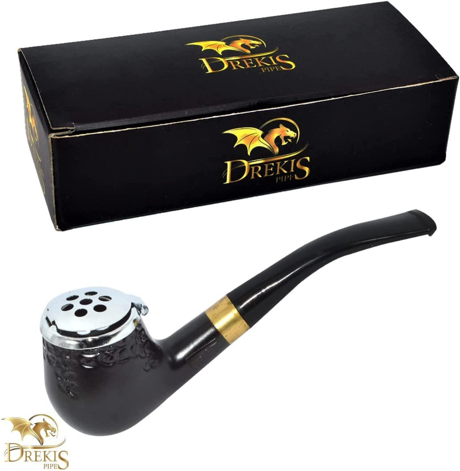 Drekis Pipes Rosewood Smoking Pipe Natural, Handmade Wood With Wind Guard