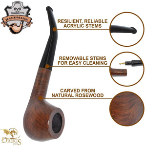 Drekis Pipes Rosewood Smoking Pipe Natural, Handmade Wood Bent Apple Style