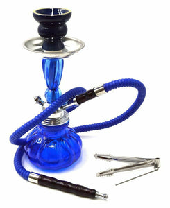 New 11" Blue Design Glass Vase Hookah Shisha Smoking Pipe Plastic Hose