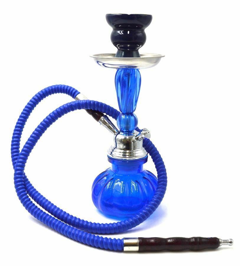 New 11" Blue Design Glass Vase Hookah Shisha Smoking Pipe Plastic Hose