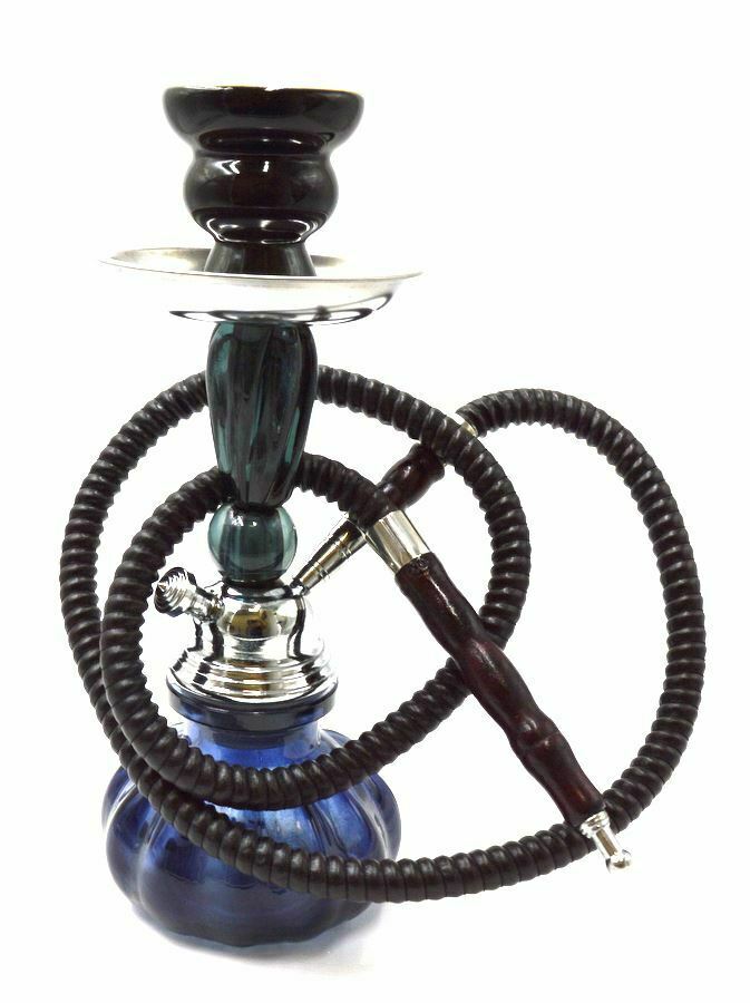 11" Black Design Glass Vase Hookah Shisha Smoking Pipe Plastic Hose