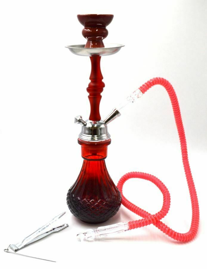 New 15" Red Design Glass Vase Hookah Shisha Smoking Pipe Plastic Hose