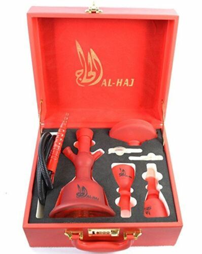 Al-Haj 100% Glass 13" Hookah Shisha Water Smoke Pipe Nargile 5 Colors + Colorful LED Lamp (Red)