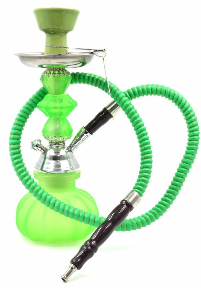 11" Hookah Shisha Complete Set Pumpkin Glass Vase Neon Glamor Decorated Green