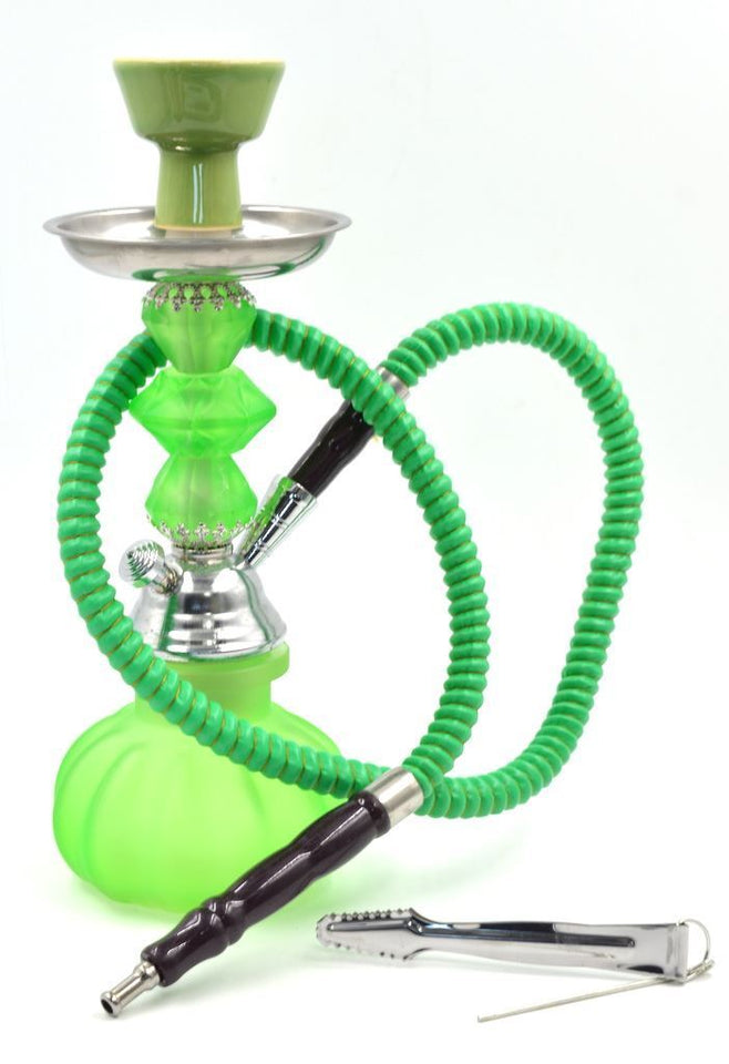 11" Hookah Shisha Complete Set Pumpkin Glass Vase Neon Glamor Decorated Green