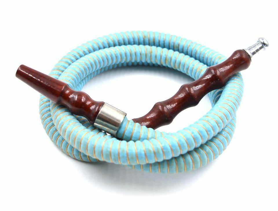 x3 Wooden Handle w Metal Tip Washable Hookah Hose Free Mouth Tips 60" in 5 Colors