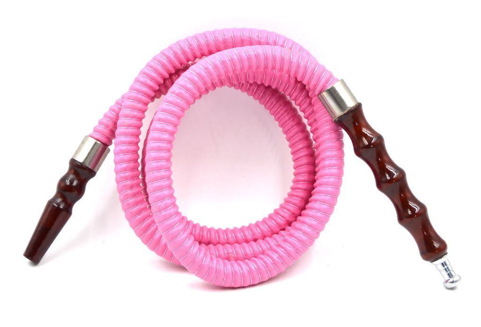 x3 Wooden Handle w Metal Tip Washable Hookah Hose Free Mouth Tips 60" in 5 Colors