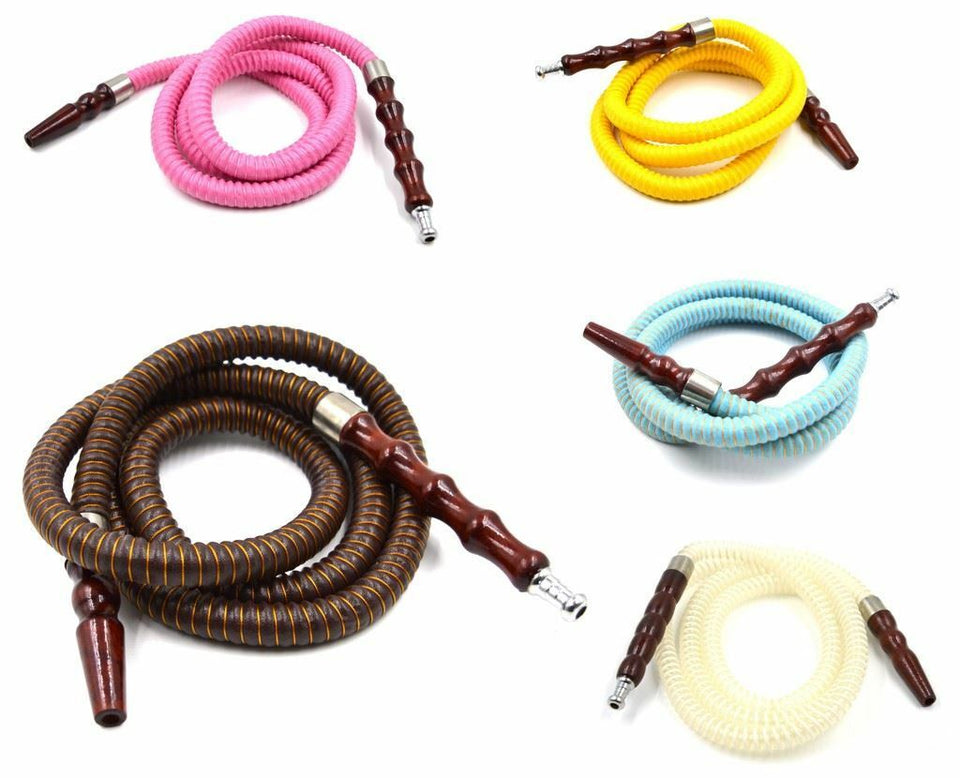 x5 Wooden Handle with Metal Tip Washable Hookah Hose Free Mouth Tips 60" 5 Different Color