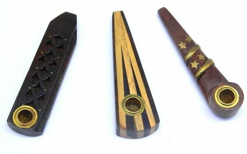 Set of 3 Wooden Hand Carved Indian Smoking Pipes MY-4503