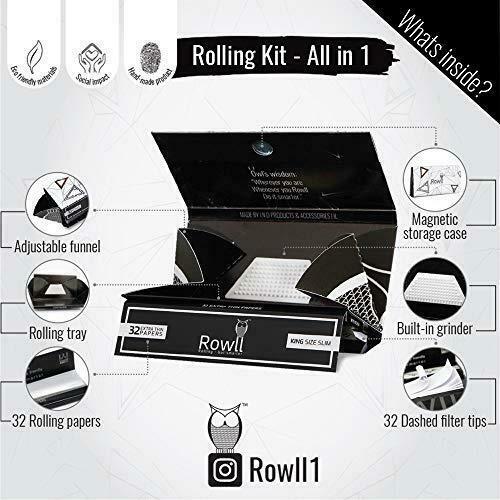 20X Kit Rowll King Size Rolling Paper Tray Grinder Cones Filter Tips & Funnel